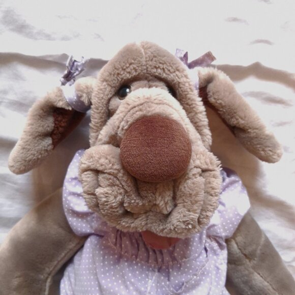 Vintage 1981 Ganz 18" Wrinkles Dog Hand Puppet Plush Doll with Dress - Picture 3 of 16